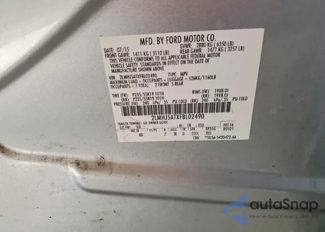 2015 Lincoln Mkt z USA, uszkodzony, nr VIN 2LMHJ5ATXFBL02490